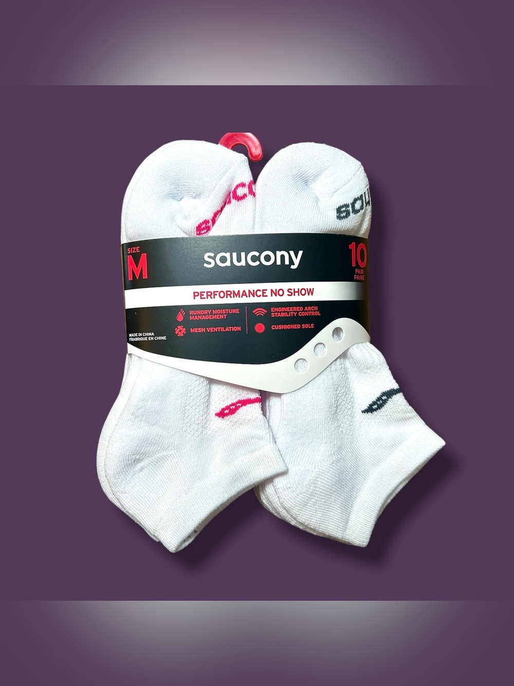 Saucony Womens Legacy No-Show Running White Multicolor Socks - 10-Pack Sz 5-10